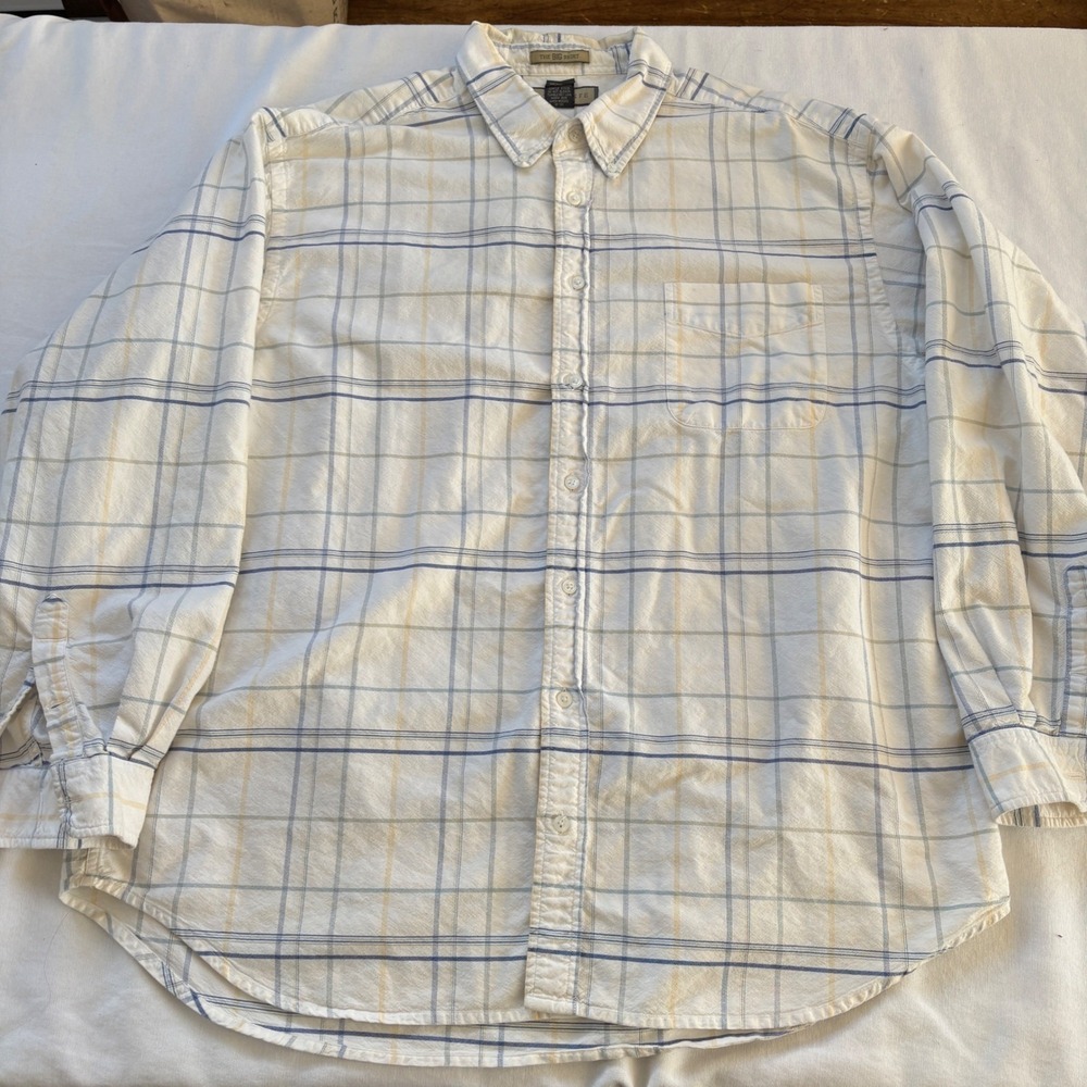 Naturalife  Big Shirt Mens XXL Plaid Cotton Long‎ Sleeve Button Down Cream Blue